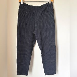 Betabrand Women’s Yoga Crop Dress Pant- Textured Navy Dot